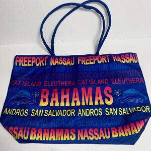 Vintage Bahamas Tote Bag Beach Bag Blue Ombre Sunset Design